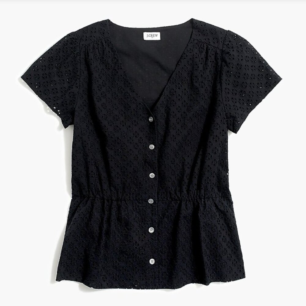 J. Crew Black Eyelet Peplum Top - Size 2